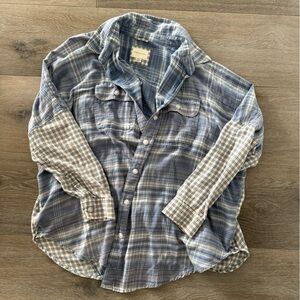 Blue and Gray Plaid Flannel Shirt
